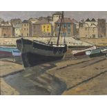 * William WARDEN (1908-1982), Oil on board, Beached Boats, Low Tide, The Wharf St Ives, Unsigned,