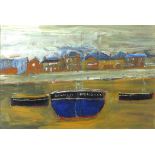 * Jack PENDER (1918-1998), Oil on board, 'Boats before the village' - a study, Inscribed & dated (