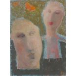 * Rose DAVIS (b.1949), Mixed media on board, 'Butterfly Garden' - double portrait, Inscribed &