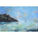 Stewart MIDDLEMAS (b.1944), Acrylic on board, 'The Lookout, St Ives', Inscribed to verso, Signed,