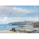George WOLFE (1834-1890), Watercolour, 'Midday Penzance Harbour' from Chyandour - fishermen