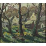 * Stanley Horace GARDINER (1887-1952), Oil on board, Lily Cottage and Studio, wooded valley Lamorna,