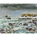 Bromley IRWIN (b.1962), Oil on board, 'Pentire Point' - seascape on the North Cornish Coast,