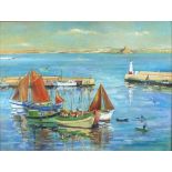 * Dorcie SYKES (1908-1998), Oil on canvas board, Sorting the catch - Crabbers Newlyn Harbour,