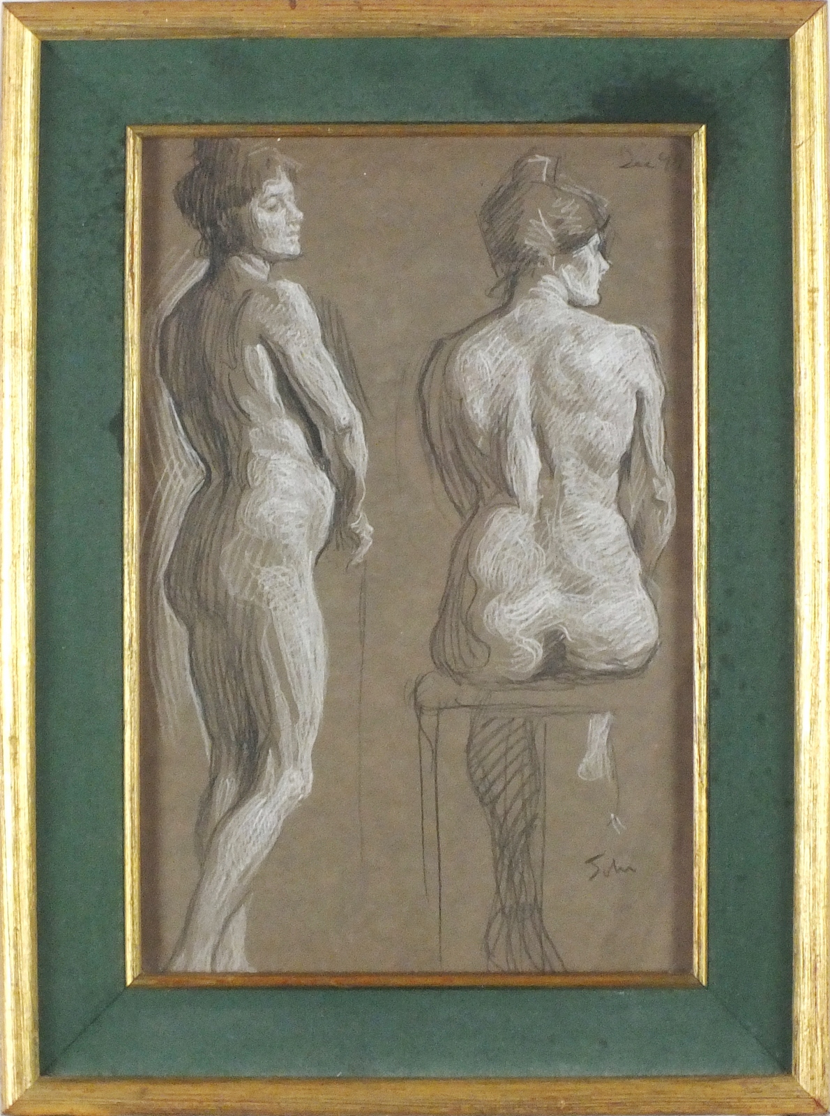 †Augustus Edwin JOHN (1878-1961), Pencil & chalk, Two Studies of a Female Nude, Signed & dated - Image 2 of 2