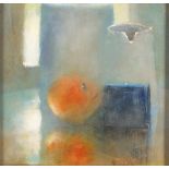 Richard Lannowe HALL (b.1951), Mixed media on board, 'Still Life - Cold Light' (orange, cube &