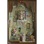 †Deborah JONES (1921-2012), Oil on canvas, A cabinet of souvenirs, Signed & dated 1989, 29.25" x