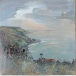 †Steve SLIMM (b.1953), Oil on board, 'It began to cloud over - Kenneggy' Cornwall, Signed, 24" x