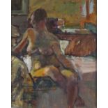 Pat ALGAR (1939-2013), Oil on board, 'Seated Nude', Inscribed & Studio Stamp to verso, Signed, 9.25"