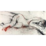 20th / 21st Century, Charcoal, Sleeping Nude, Unsigned, Framed & glazed, 16.5" x 31" (41.9cm x 78.