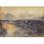John Gutteridge SYKES (1866-1941), Watercolour, Moorland Cottages amongst the Heather,
