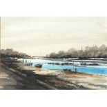 MAMOUK (20th / 21st Century), Watercolour, Chiswick Eyot, on the River Thames (small island /