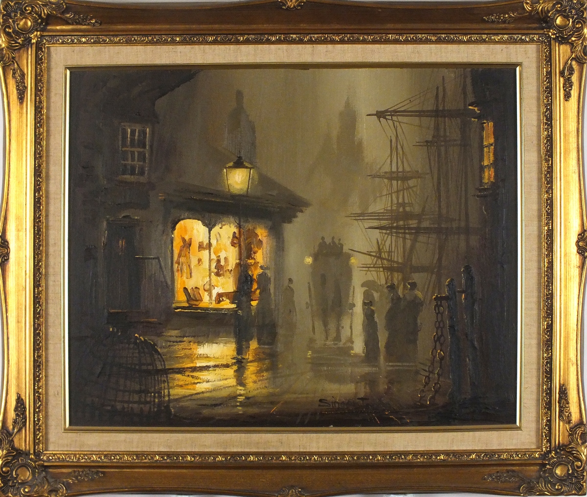 †SINGER-JONES (Donald HUGHES) (b.1933), Oil on canvas, Victorian Dockyard Scene - At Night, Signed, - Image 2 of 2