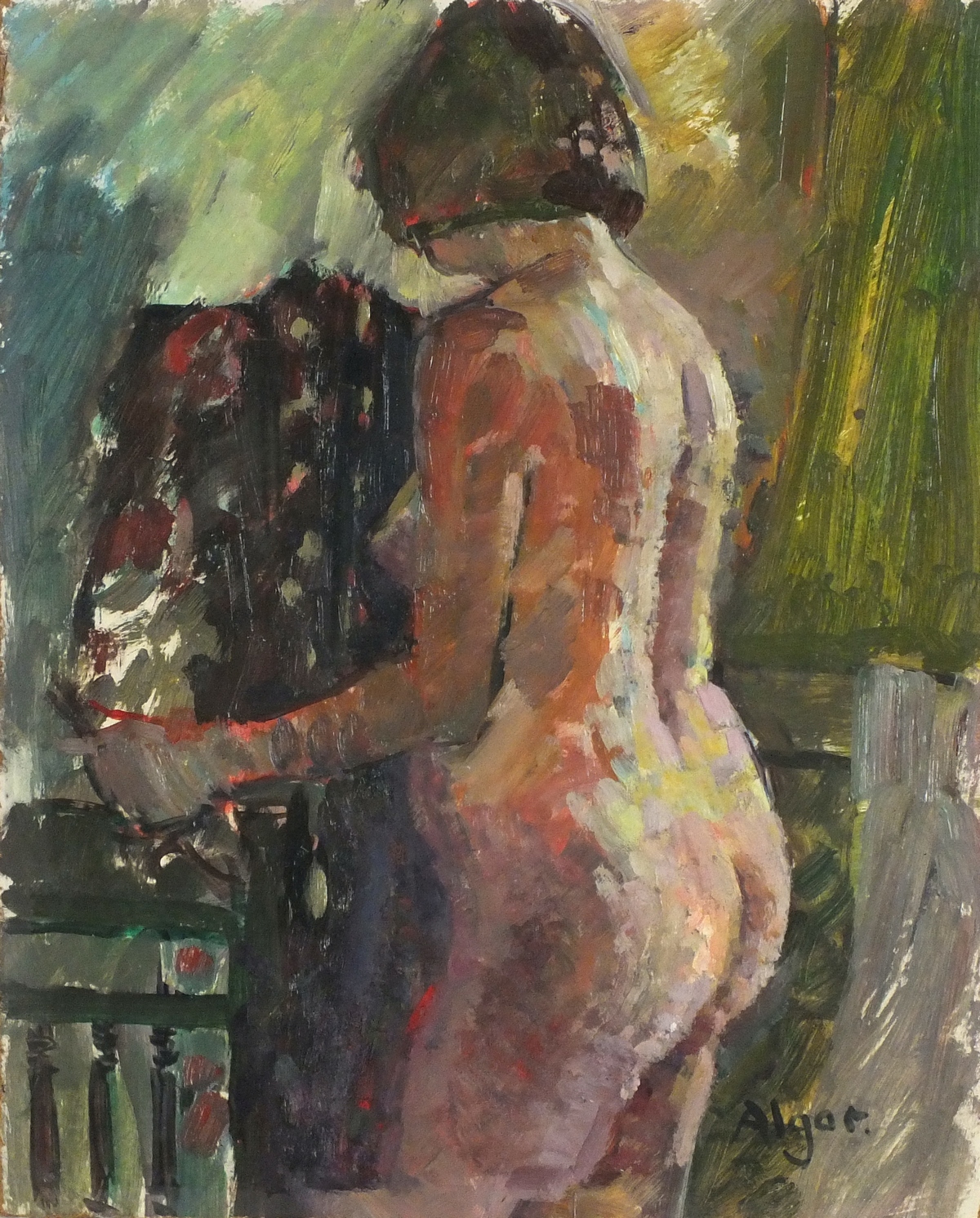 Pat ALGAR (1939-2013), Oil on board, Standing Nude, Studio Stamp to verso, Signed, Unframed, 10" x
