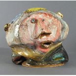 20th Century British School, Sculptural Head part glazed terracotta of distorted form, incised,