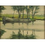 †Charles Hepburn SCOTT (1886-1964), Watercolour, Moored Barge - River Landscape, Signed & dated