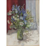 †Joy ADAMS (20th / 21st Century British School), Watercolour, Still Life - Irises, Narcissi and