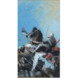 †Michael CODD (b.1938), Gouache, 'Agincourt' - Mounted Knight on Rearing Horse, Inscribed to verso,