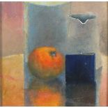 Richard Lannowe HALL (b.1951), Mixed media on board, 'Still Life - Warm Light' (orange, cube &