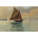 Walter H. TRUSCOTT (? -1890), Watercolour, Cornish Lugger off Little Dennis Point, Falmouth,