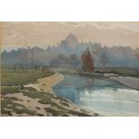 †Arthur Royce BRADBURY (1892-1977), Watercolour, 'Low Tide at Dawn' - River Landscape, Unsigned, 7"