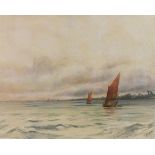 Adolphe RAGON (? - 1924), Watercolour, Boats in full sail, Estuary view, Signed, 15.5" x 20" (39.4cm