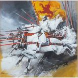 †Michael CODD (b.1938), Gouache, 'Robert the Bruce' - Cavalry Charge, Inscribed to verso, Signed