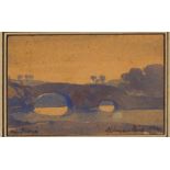 †Samuel John Lamorna BIRCH (1869-1955), Watercolour, A double arched stone bridge, Inscribed,