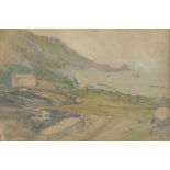 †Samuel John Lamorna BIRCH (1869-1955), Watercolour, Cottages and headland, Lamorna Cove, Signed,