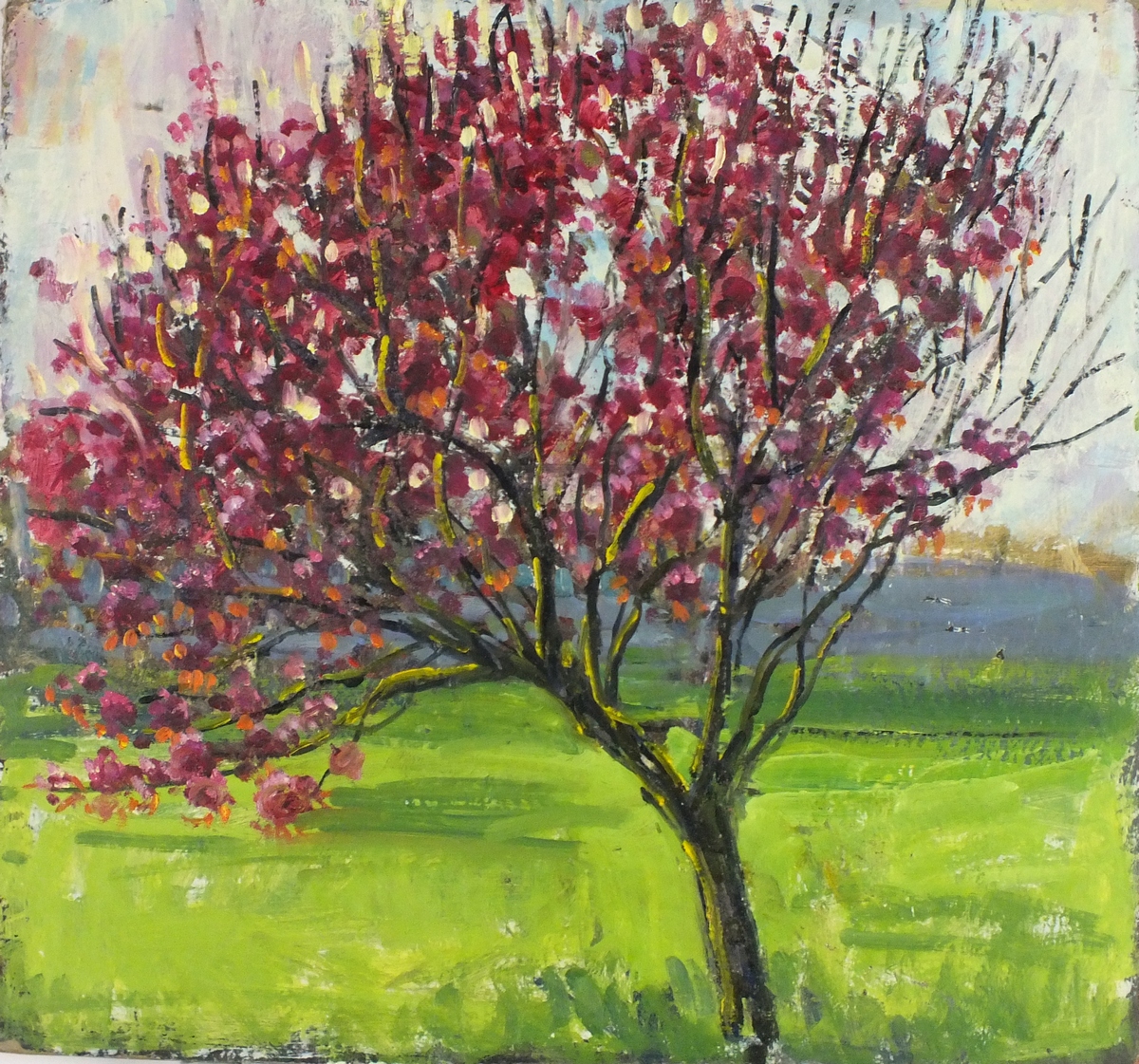 Pat ALGAR (1939-2013), Oil on board, Cherry Tree in full blossom, Studio Stamp to verso, Unsigned,