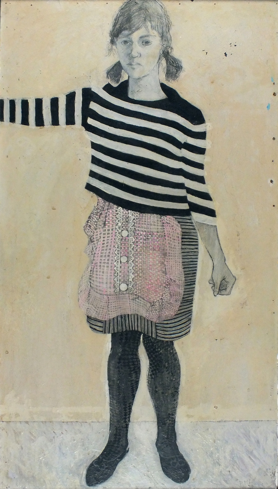 Pat ALGAR (1939-2013), Mixed media, gouache, pencil, ink & oil on board, Self portrait of the artist