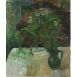 Pat ALGAR (1939-2013), Oil on canvas, Still Life - wild flowers in Jug, Studio Stamp to verso,