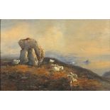J* H*, 19th Century English School, Watercolour, Sheep grazing by Mulfra Quoit, a view of St