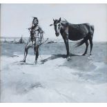 †Michael CODD (b.1938), Gouache, 'Assiniboin' - Native American Indian Brave with his horse,