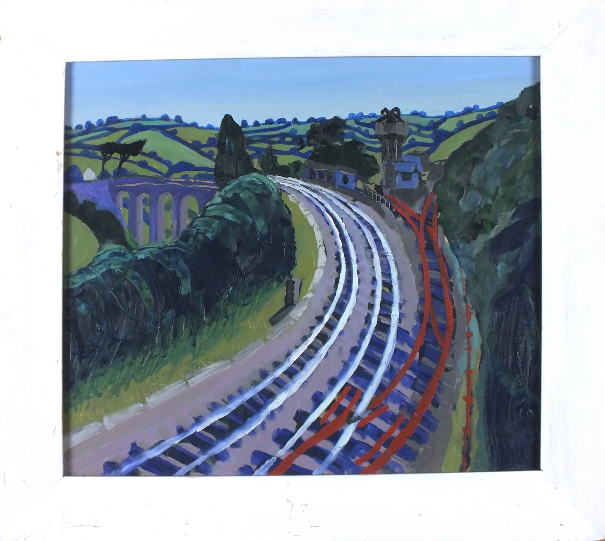†Tony GILES (1925-1994), Oil on board, 'Chacewater Railway' and viaduct Cornwall, Inscribed, signed - Image 2 of 2