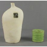 20th Century British School, Cream matte glaze Flask with a truncated narrow neck, the slab sides