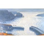 Robert JONES (b.1943), Oil on board, 'Sea & Cliffs - Mullion Harbour', Inscribed, signed & dated