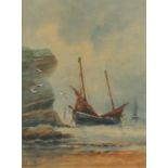 A. SMITH (19th/20th Century British School) Beached Fishing Vessel, Watercolour, Signed lower