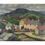 Constance BRADSHAW (British 1873-1961) Village in Rolling Hills, Oil on canvas board, Signed on