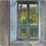 Pat ALGAR (British 1939 - 2013) The French Window, Oil on board, Unsigned, Unframed, 12" x 12" (30.