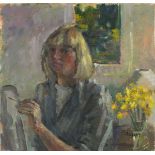 Pat ALGAR (British 1939 - 2013) 'Self Portrait', Oil on board, Inscribed verso, Signed lower