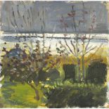 Pat ALGAR (British 1939 - 2013) Garden at Night, Oil on board, Unsigned, Unframed, 7.75" x 8" (19.