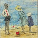 20th Century English School,Children at play on the beach, Watercolour drawing, Unsigned, 7" x 6.