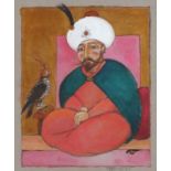 Gino BATTAGLIA (Italian/British b.1954) Sultan with Bird of Prey, Egg tempera on paper, Signed &