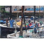 Betty Rose HODGKINS (British b.1935) 'Maintaining the Boats, Newlyn', Acrylic on canvas, Signed