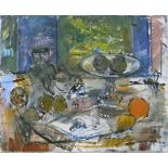 Pat ALGAR (British 1939 - 2013)  Still Life with Apples, Pears &  Oranges, Oil on canvas,