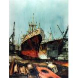 Anthony AMOS (British 1950-2010) In Dry Dock, Oil on board, Signed lower right, The D'art Gallery