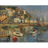 John Anthony PARK (British 1880-1962) Fishing Vessels and Rowing Boats in Brixham Harbour, Oil on