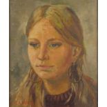 Dennis GILBERT (British b.1922) Head and Shoulder Portrait of a Young Woman with Blonde Hair, Oil on