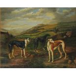 P* PARFIT (20th Century English School) Three Greyhounds in a Mountain Landscape, Oil on canvas,